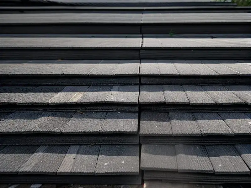 Close-up of aged grey asphalt shingles with granule loss — the matching problem at the heart of the 25% rule