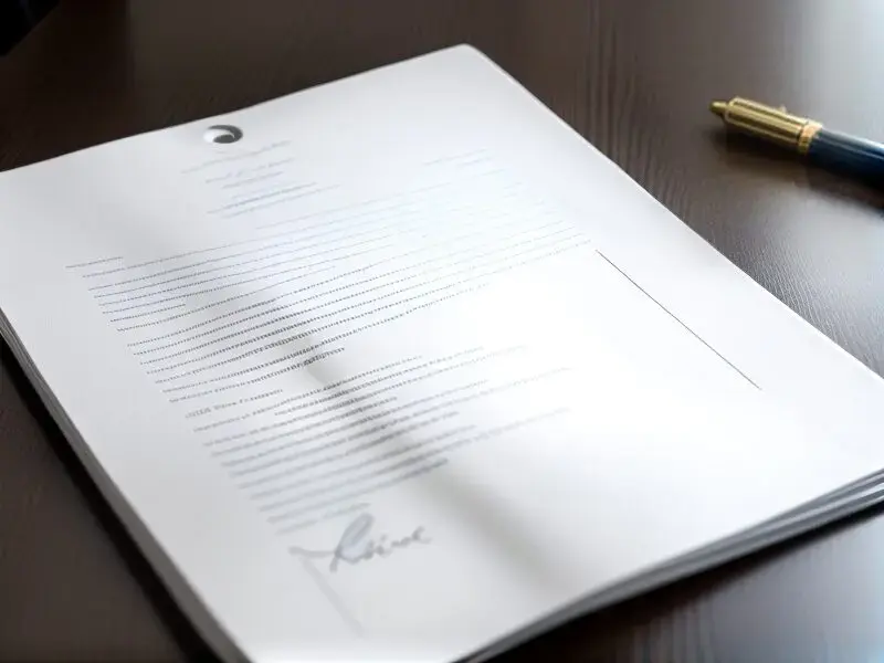 Close-up of a signed multi-page contract with a gold-capped pen