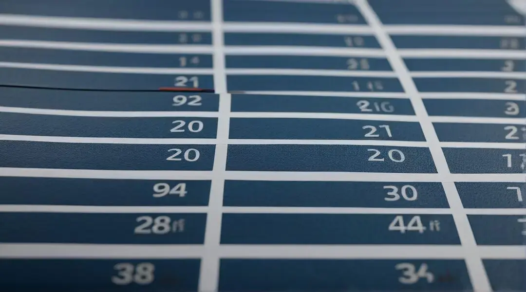 Close-up of blueprint measurement sheet with dimension columns